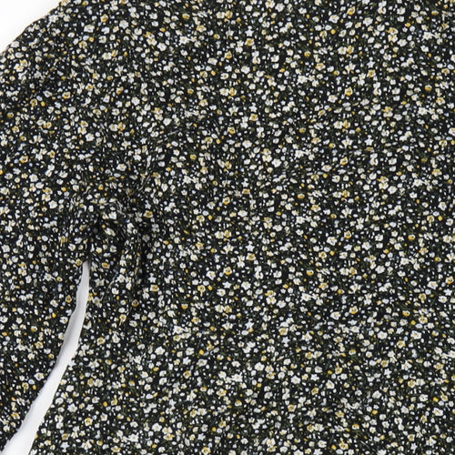 Missguided Womens Black Floral Viscose A-Line Size 8 V-Neck Zip