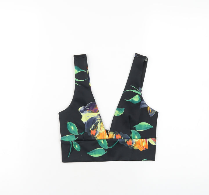 Missguided Womens Multicoloured Floral Polyester Cropped T-Shirt Size 8 V-Neck