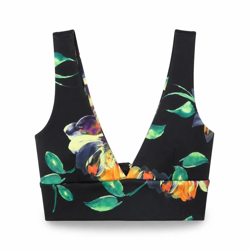 Missguided Womens Multicoloured Floral Polyester Cropped T-Shirt Size 8 V-Neck