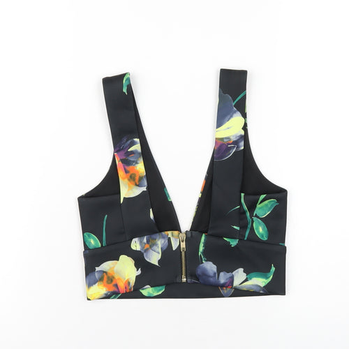 Missguided Womens Multicoloured Floral Polyester Cropped T-Shirt Size 8 V-Neck
