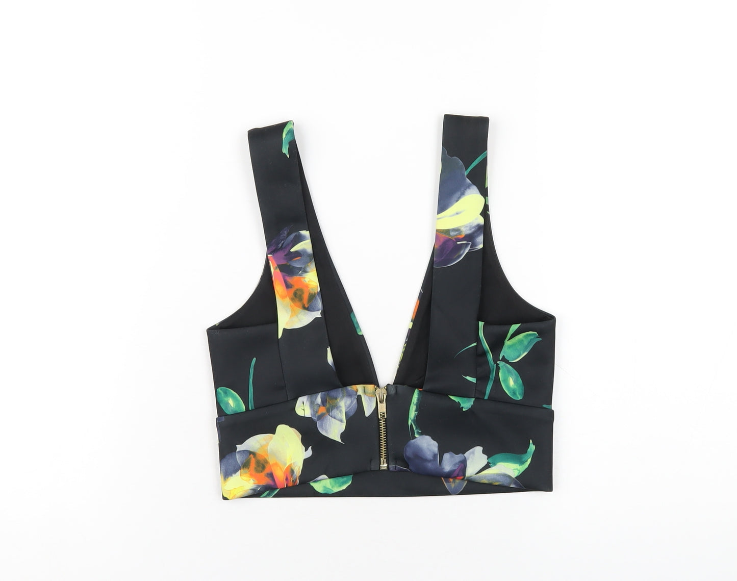 Missguided Womens Multicoloured Floral Polyester Cropped T-Shirt Size 8 V-Neck