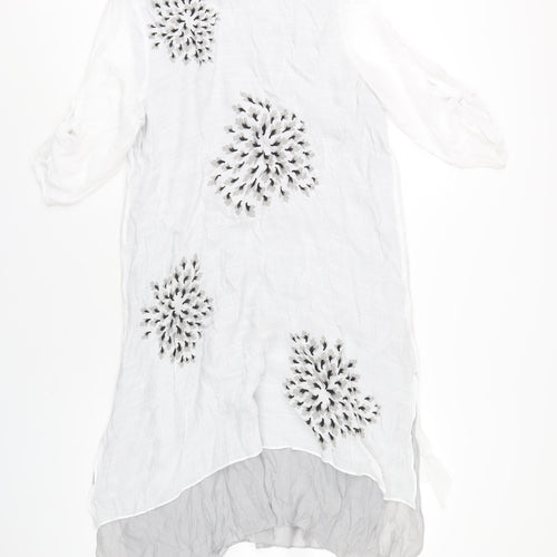 Saloos Womens White Geometric Viscose A-Line Size 16 Round Neck Pullover