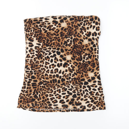 H&M Womens Brown Animal Print Cotton Basic T-Shirt Size M Square Neck - Leopard Print