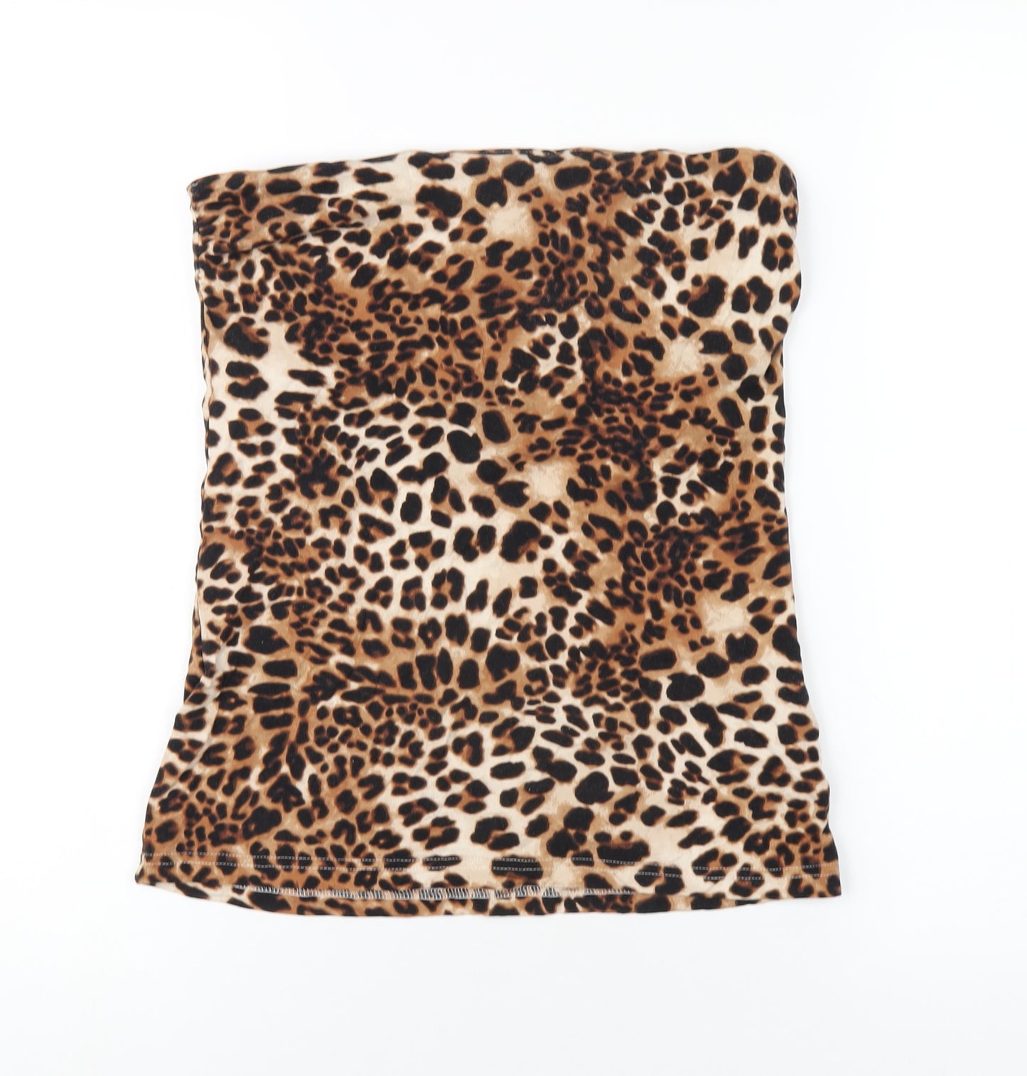 H&M Womens Brown Animal Print Cotton Basic T-Shirt Size M Square Neck - Leopard Print