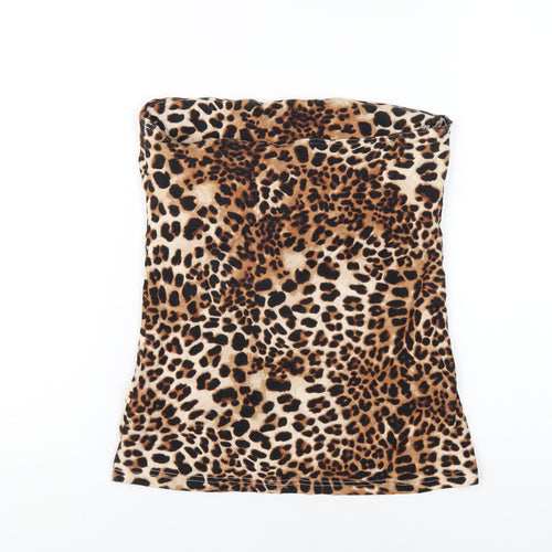 H&M Womens Brown Animal Print Cotton Basic T-Shirt Size M Square Neck - Leopard Print