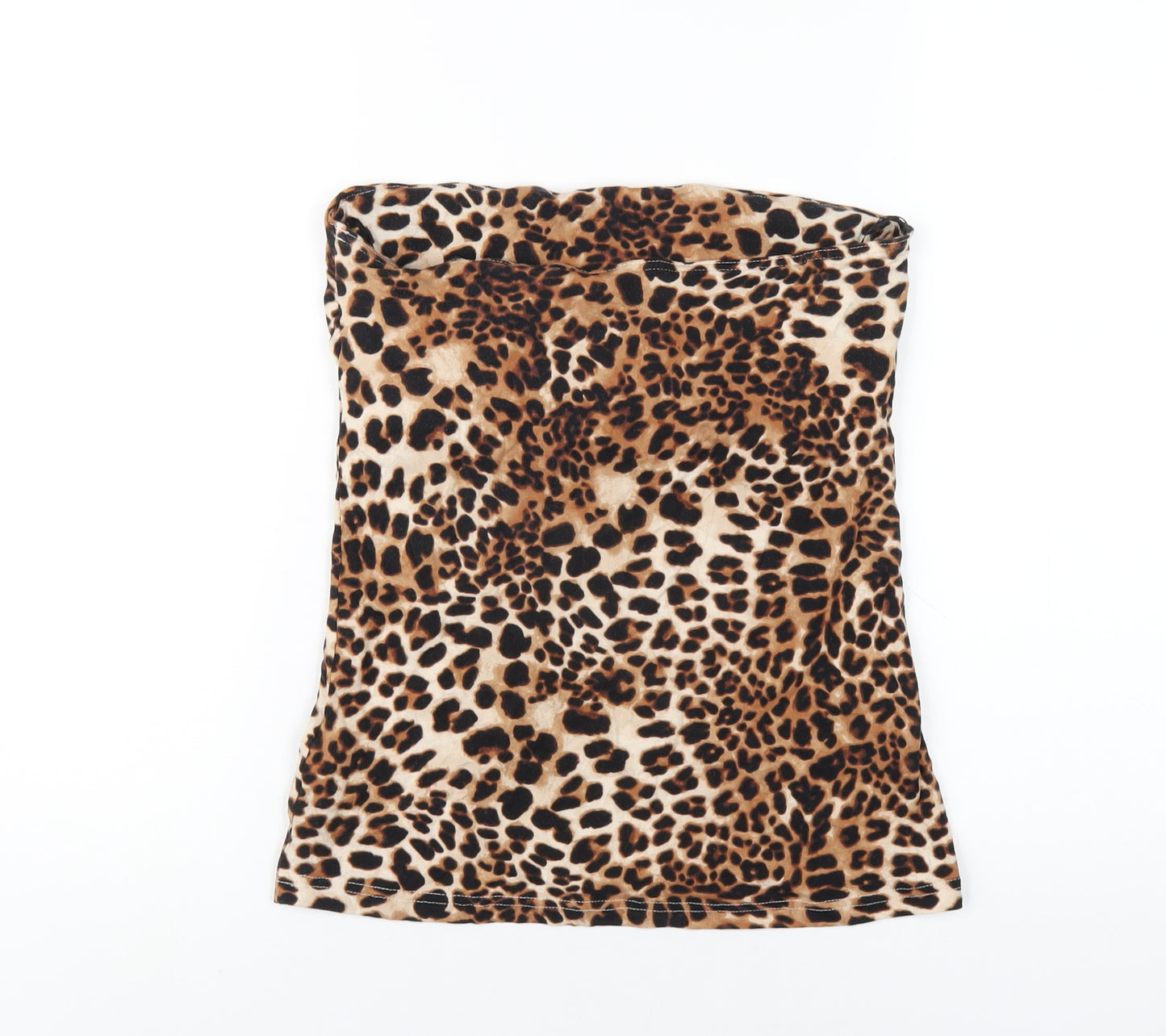 H&M Womens Brown Animal Print Cotton Basic T-Shirt Size M Square Neck - Leopard Print