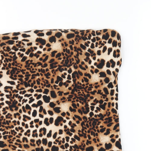 H&M Womens Brown Animal Print Cotton Basic T-Shirt Size M Square Neck - Leopard Print