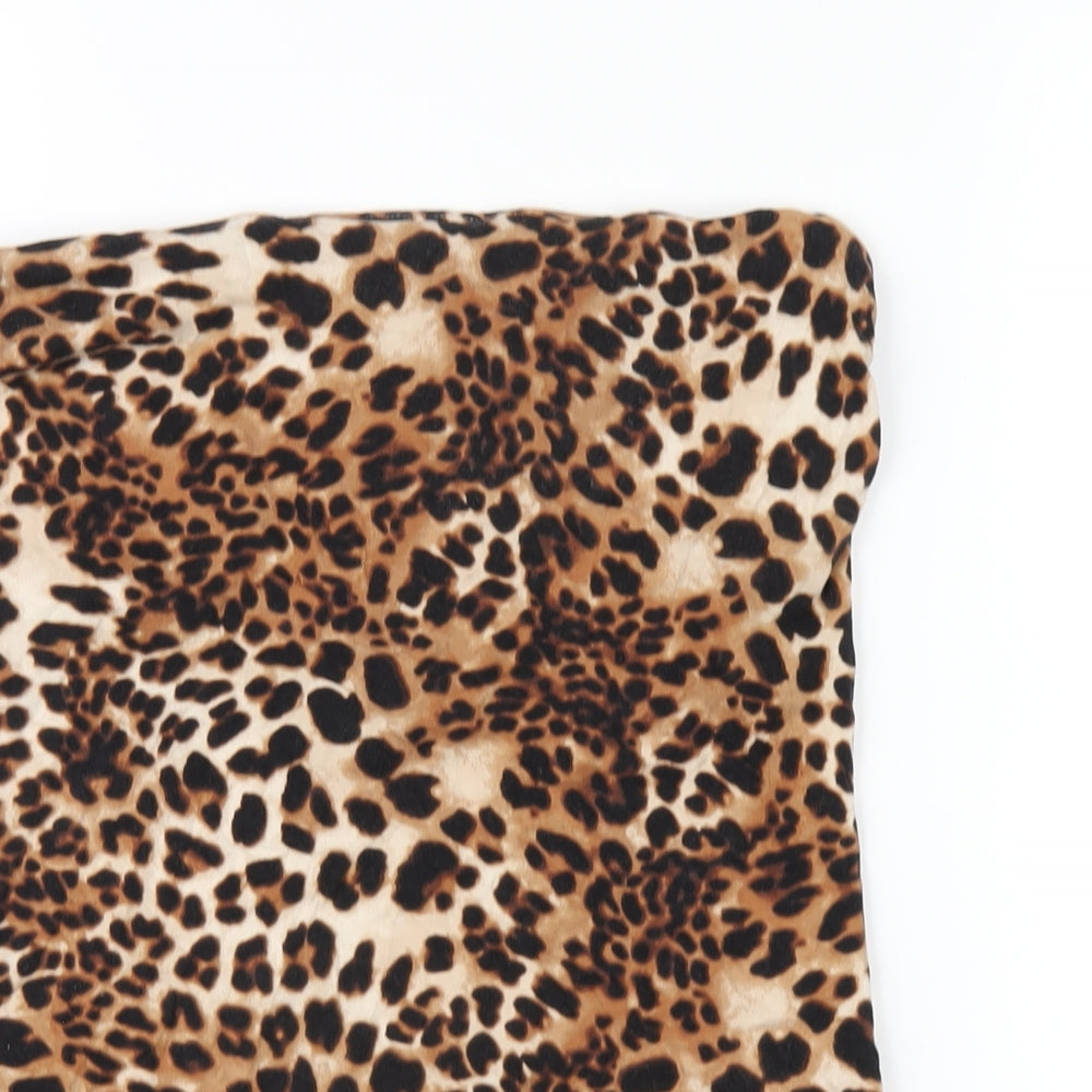 H&M Womens Brown Animal Print Cotton Basic T-Shirt Size M Square Neck - Leopard Print