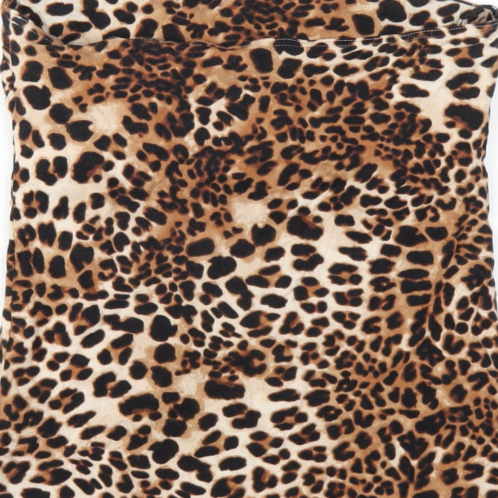 H&M Womens Brown Animal Print Cotton Basic T-Shirt Size M Square Neck - Leopard Print