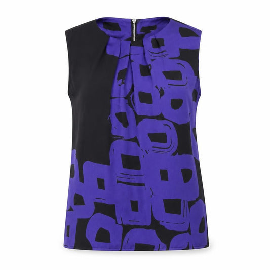 Front view of Marks & Spencer women’s blue geometric polyester basic blouse, size UK 12, round neck