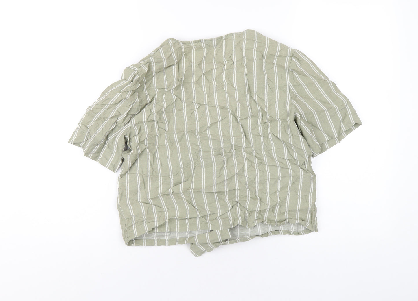 Topshop Womens Green Striped Viscose Basic Button-Up Size 10 V-Neck