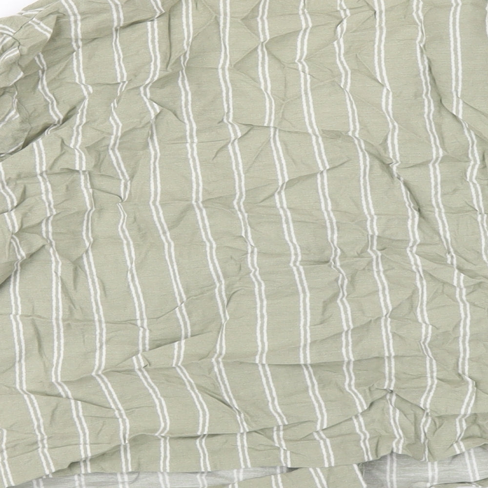 Topshop Womens Green Striped Viscose Basic Button-Up Size 10 V-Neck