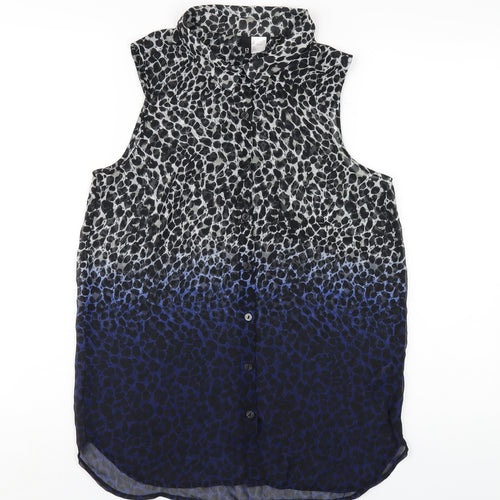 H&M Womens Multicoloured Animal Print Polyester Basic Button-Up Size 8 Collared