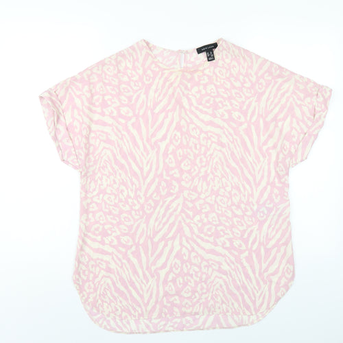 New Look Womens Pink Geometric Polyester Basic T-Shirt Size 12 Round Neck