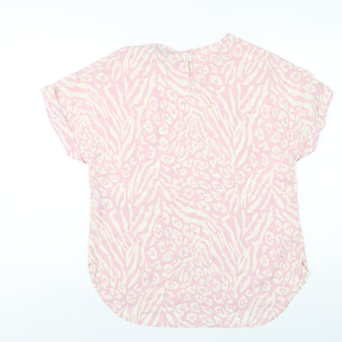 New Look Womens Pink Geometric Polyester Basic T-Shirt Size 12 Round Neck