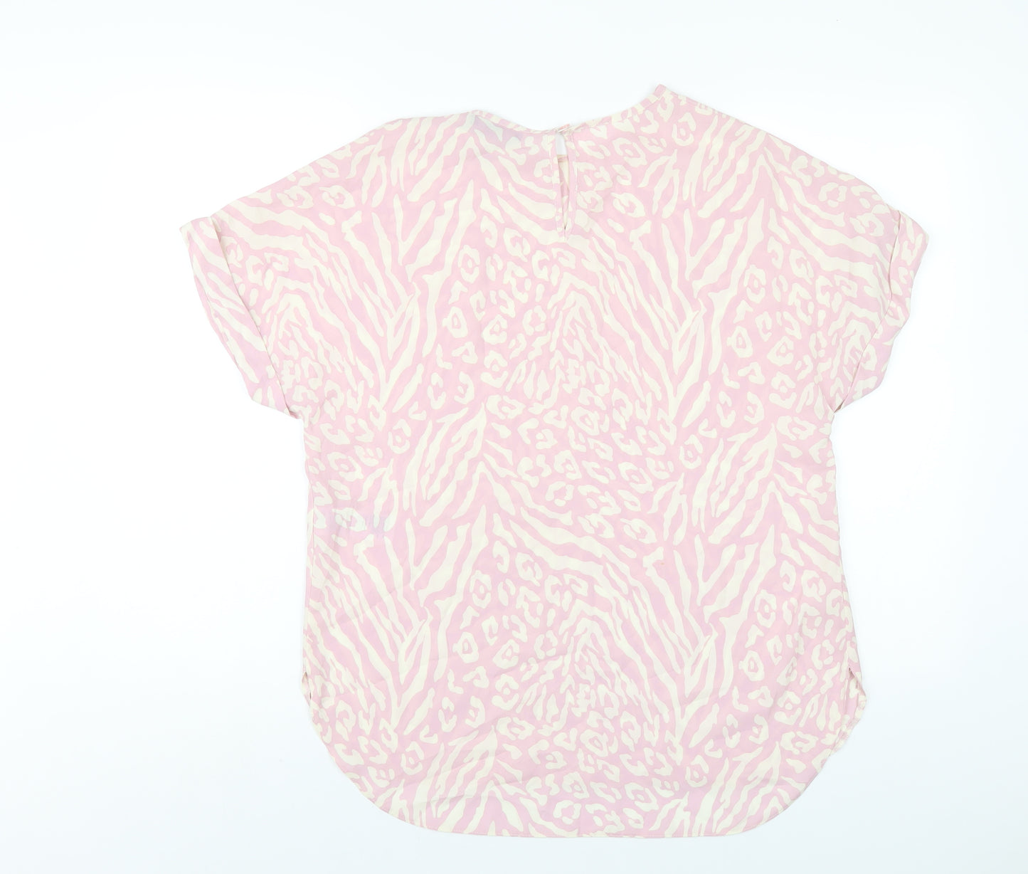 New Look Womens Pink Geometric Polyester Basic T-Shirt Size 12 Round Neck