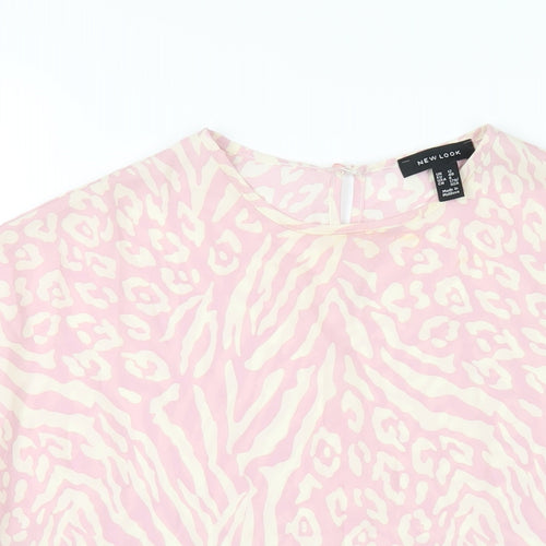 New Look Womens Pink Geometric Polyester Basic T-Shirt Size 12 Round Neck