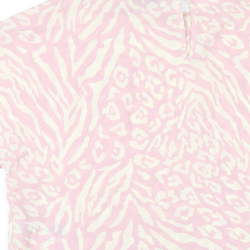 New Look Womens Pink Geometric Polyester Basic T-Shirt Size 12 Round Neck