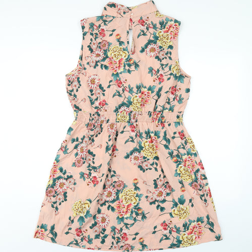 New Look Womens Pink Floral Polyester Ball Gown Size 18 Mock Neck Button