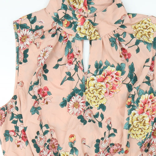 New Look Womens Pink Floral Polyester Ball Gown Size 18 Mock Neck Button