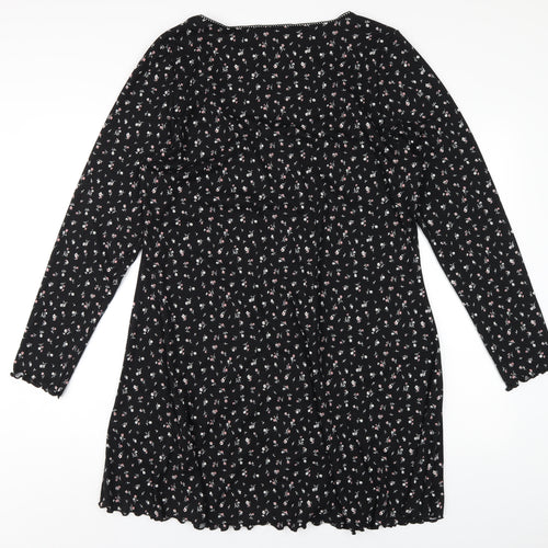 H&M Womens Black Floral Polyester A-Line Size 2XL Square Neck Pullover