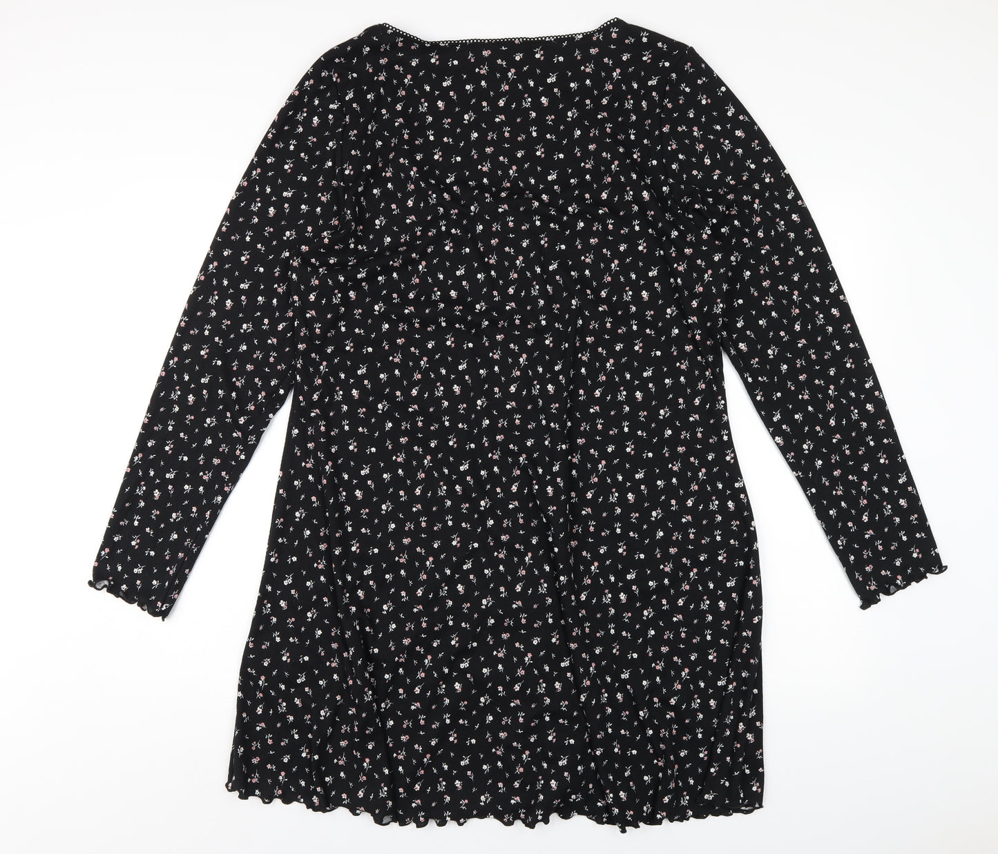 H&M Womens Black Floral Polyester A-Line Size 2XL Square Neck Pullover