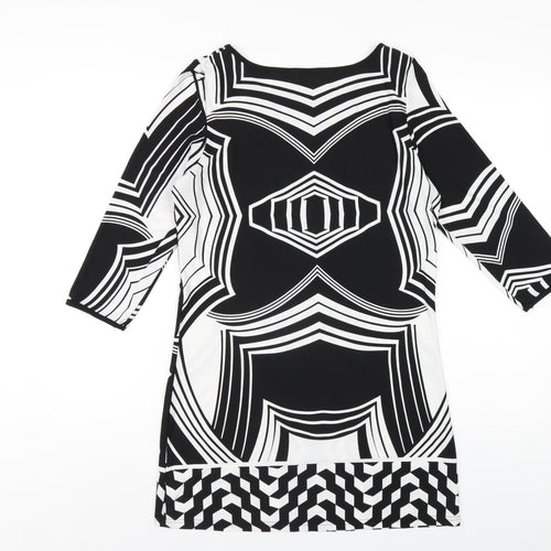Klass Womens Black Geometric Polyester A-Line Size S Round Neck Pullover