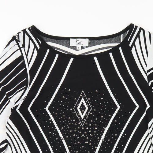 Klass Womens Black Geometric Polyester A-Line Size S Round Neck Pullover