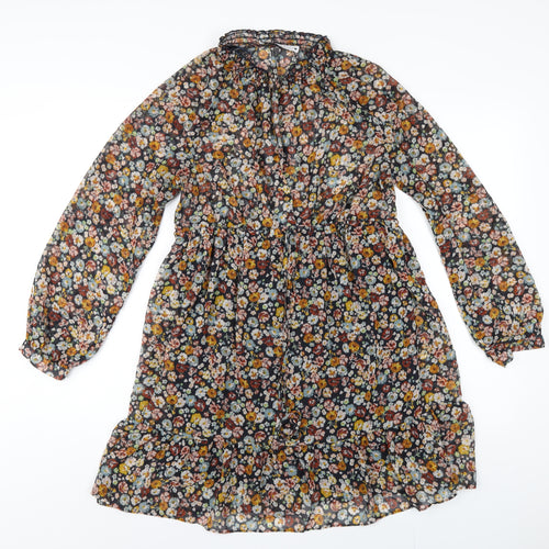 Zara Womens Multicoloured Floral Polyester A-Line Size M V-Neck Pullover