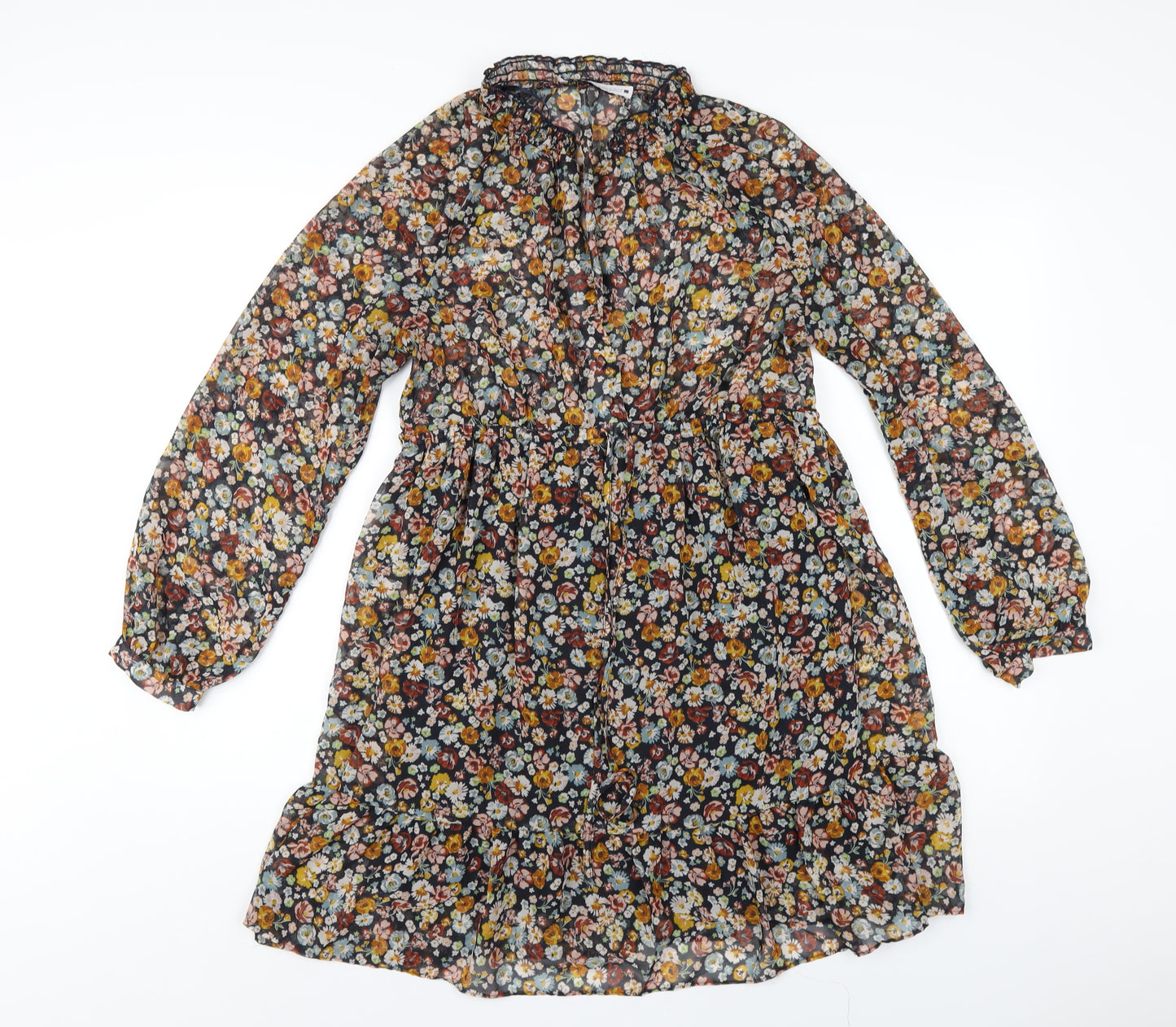 Zara Womens Multicoloured Floral Polyester A-Line Size M V-Neck Pullover