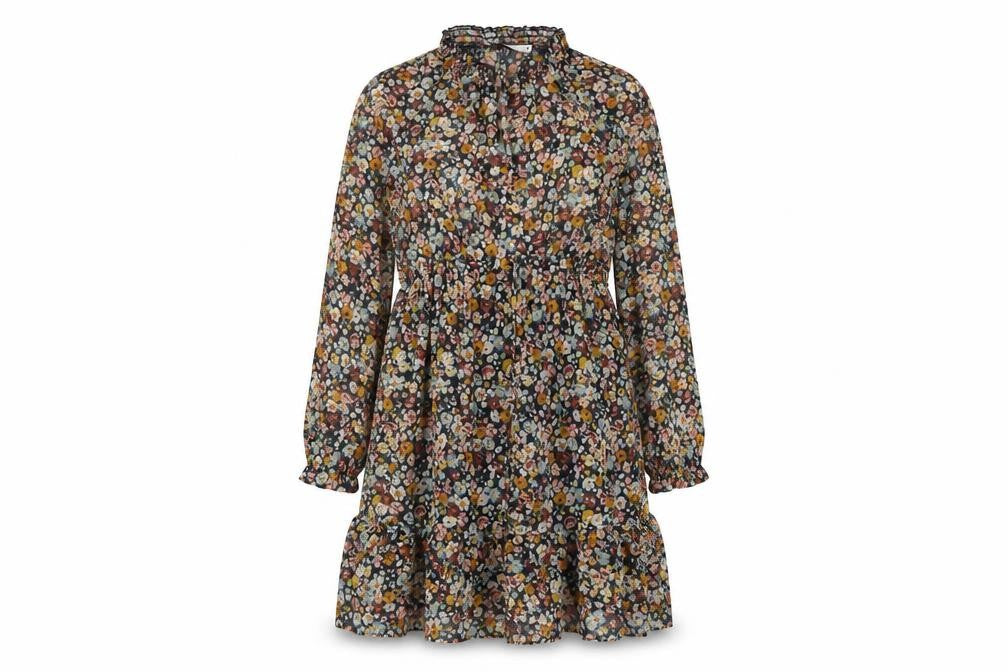 Front view of Zara women’s multicoloured floral polyester a-line, size M, v-neck pullover