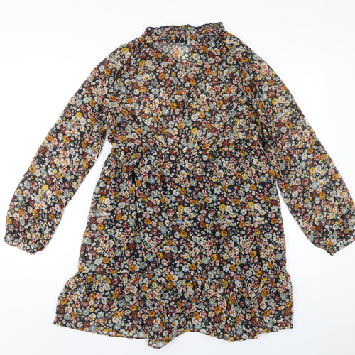 Zara Womens Multicoloured Floral Polyester A-Line Size M V-Neck Pullover