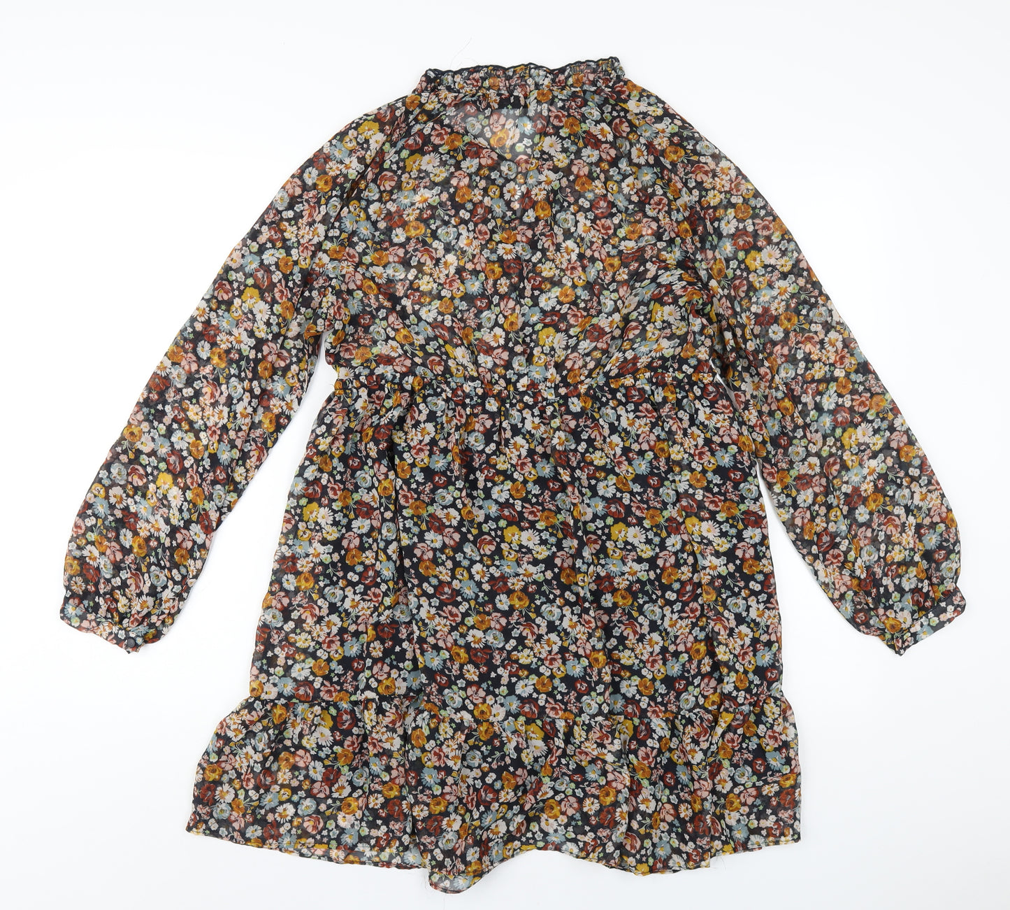 Zara Womens Multicoloured Floral Polyester A-Line Size M V-Neck Pullover