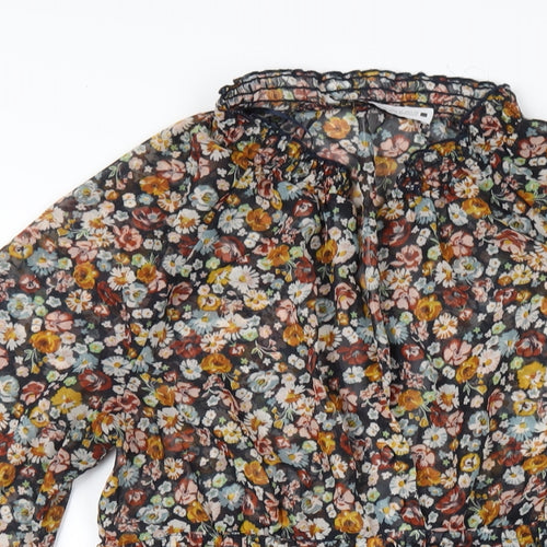 Zara Womens Multicoloured Floral Polyester A-Line Size M V-Neck Pullover