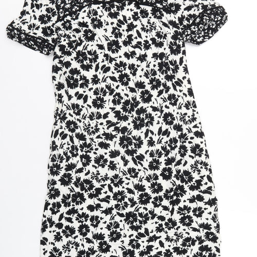 Marks and Spencer Womens White Floral Viscose A-Line Size 10 Round Neck Zip