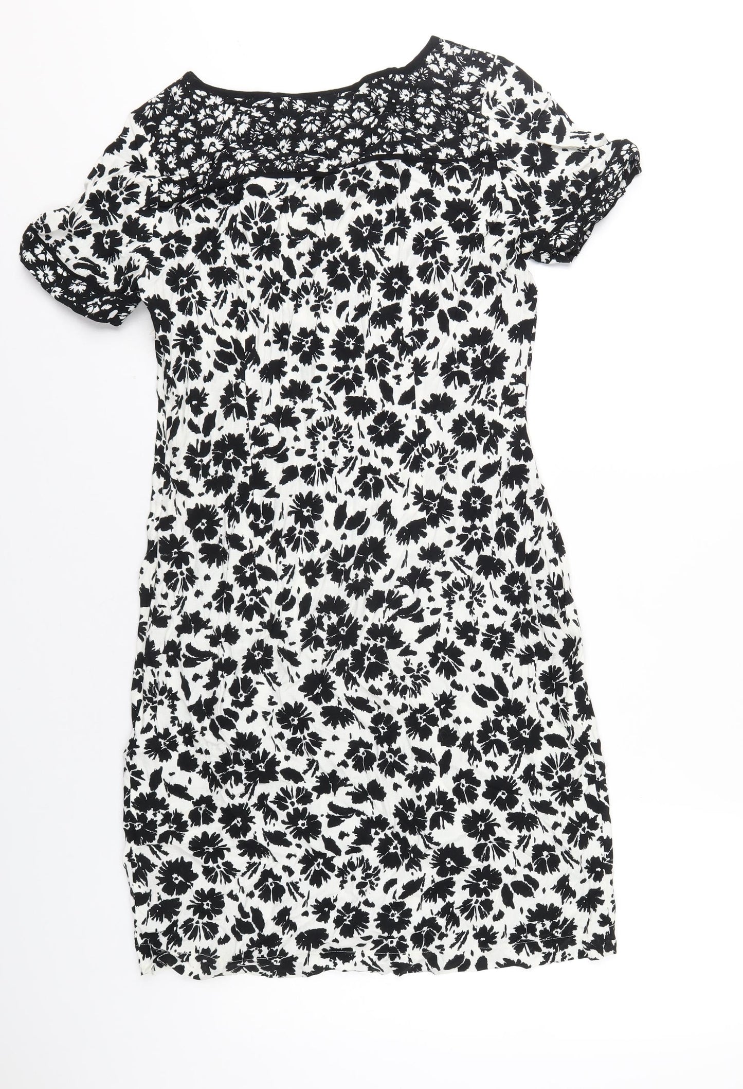 Marks and Spencer Womens White Floral Viscose A-Line Size 10 Round Neck Zip