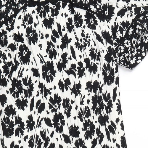 Marks and Spencer Womens White Floral Viscose A-Line Size 10 Round Neck Zip