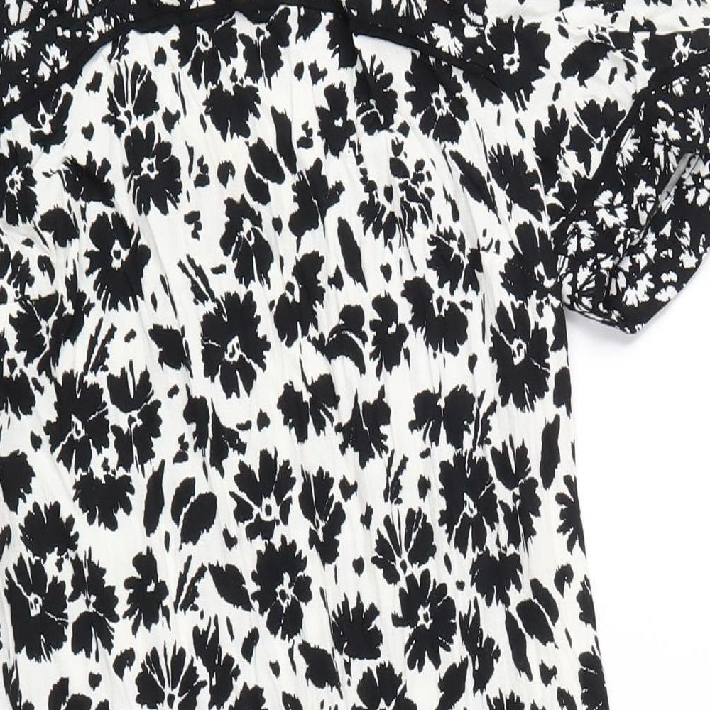 Marks and Spencer Womens White Floral Viscose A-Line Size 10 Round Neck Zip