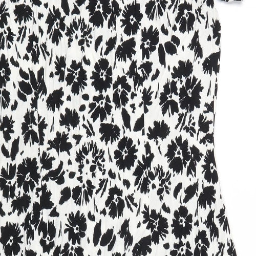 Marks and Spencer Womens White Floral Viscose A-Line Size 10 Round Neck Zip