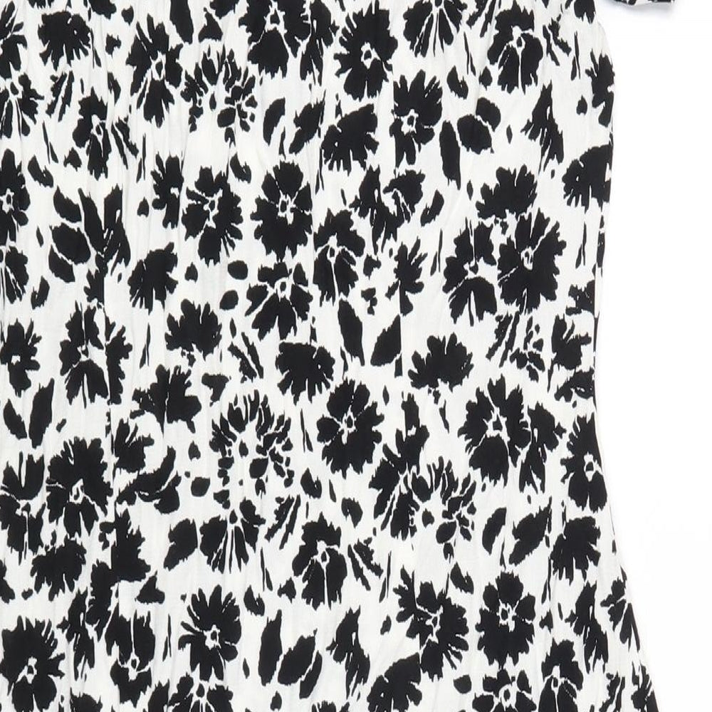 Marks and Spencer Womens White Floral Viscose A-Line Size 10 Round Neck Zip