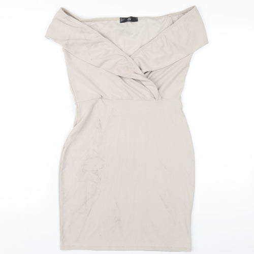 Missguided Womens Beige Polyester Bodycon Size 10 Off the Shoulder Pullover