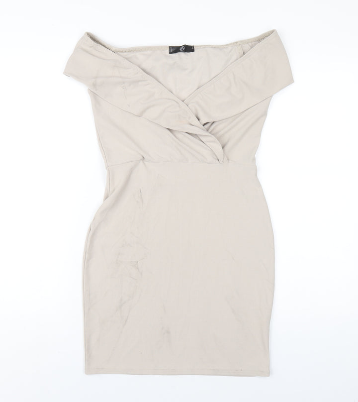 Missguided Womens Beige Polyester Bodycon Size 10 Off the Shoulder Pullover