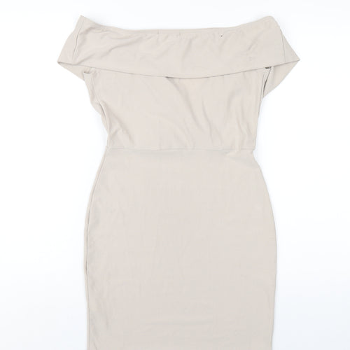 Missguided Womens Beige Polyester Bodycon Size 10 Off the Shoulder Pullover