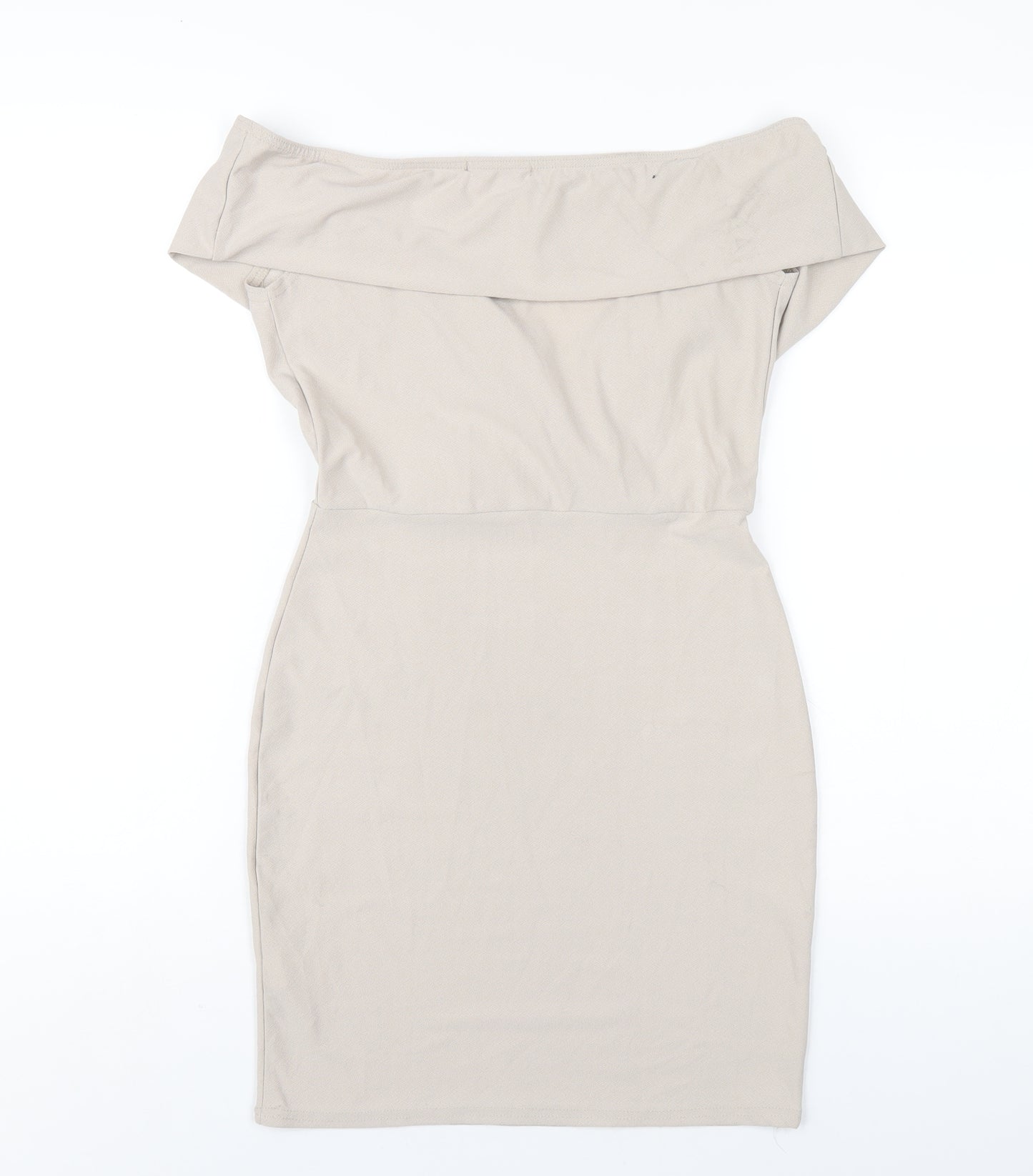 Missguided Womens Beige Polyester Bodycon Size 10 Off the Shoulder Pullover