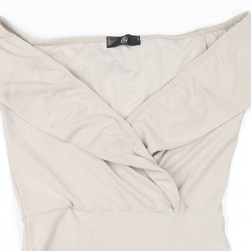 Missguided Womens Beige Polyester Bodycon Size 10 Off the Shoulder Pullover
