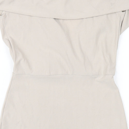 Missguided Womens Beige Polyester Bodycon Size 10 Off the Shoulder Pullover