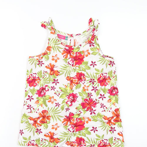 Lily & Dan Girls Multicoloured Floral Cotton Basic Tank Size 9-10 Years Round Neck Button