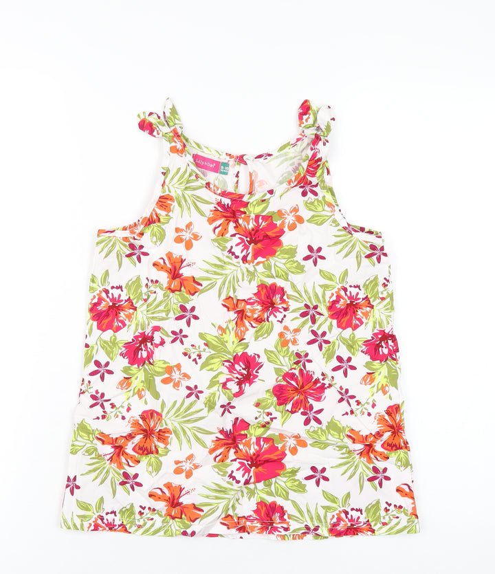 Lily & Dan Girls Multicoloured Floral Cotton Basic Tank Size 9-10 Years Round Neck Button
