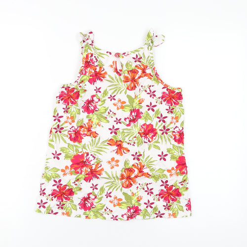 Lily & Dan Girls Multicoloured Floral Cotton Basic Tank Size 9-10 Years Round Neck Button