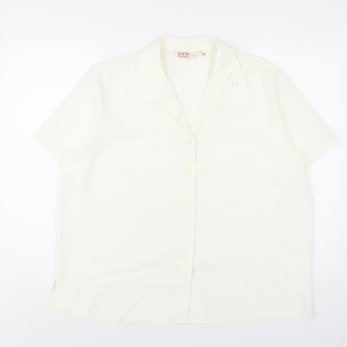 EWM Womens Ivory Polyester Basic Button-Up Size 20 Collared